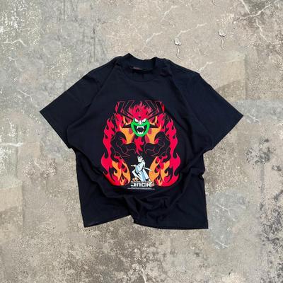 220G Is Heavy! Flame Character Pattern T-shirt Round Neck Short Sleeve Trendy Brand Versatile Summer Street Niche