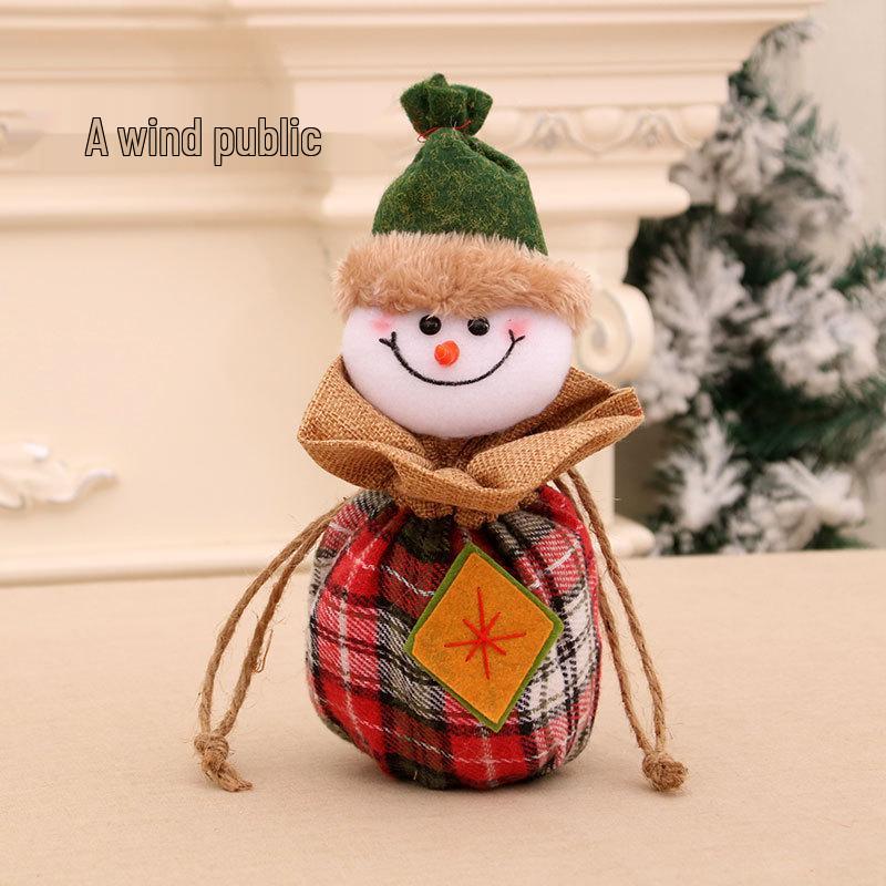 Festive 3D Burlap Apple Bag with Bells - Drawstring Gift & Candy Bag