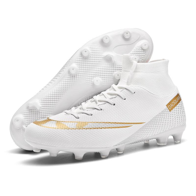 Football shoes high-top broken nails artificial turf leather feet men's and women's spikes competition student training shoes one piece 2025