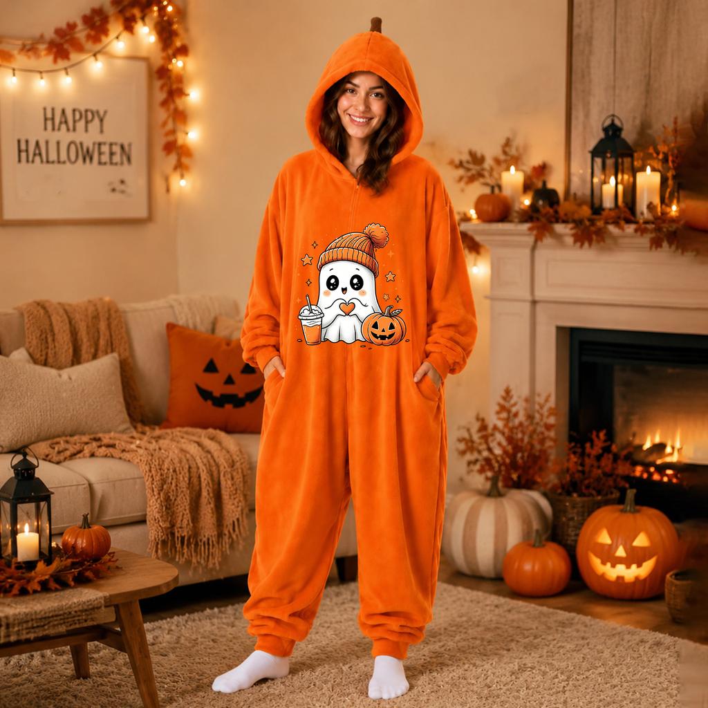 Women's Halloween Printed Flannel Loungewear Set