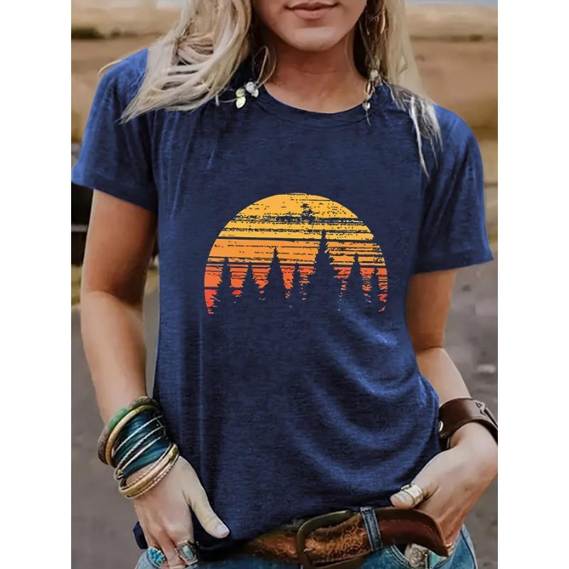 YYFS Modne damskie bluzki i koszule na co dzień, letnie, wiosenne, z krótkim rękawem i dekoltem w kształcie litery O