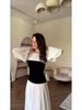 2023 Autumn Black & White Patchwork Waist-Slimming Socialite Maxi Dress for Women