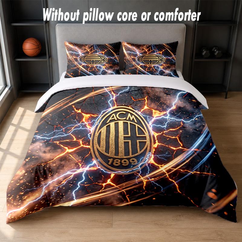 Set Biancheria da Letto AC Milan Design 1 Copripiumino + 2 Federe Morbido Traspirante Biancheria da Letto per la Casa