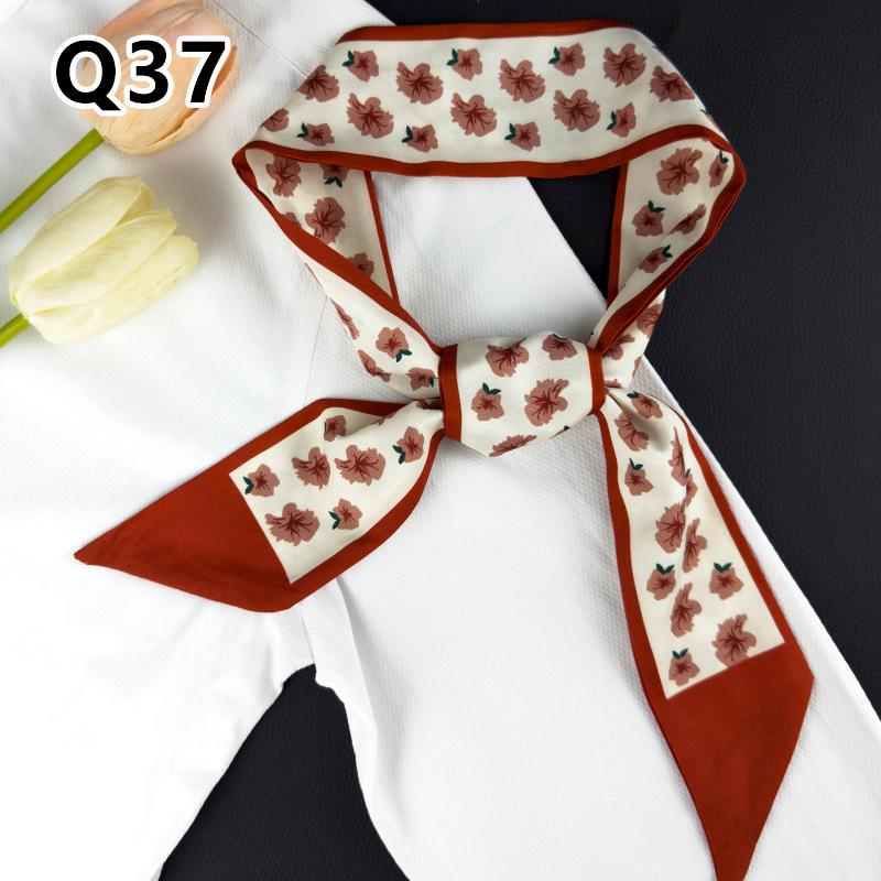 New Long Versatile Silk Scarf Tied Hair Band Bow Letter Floral Streamer Tied Bag Gift Small Silk Scarf