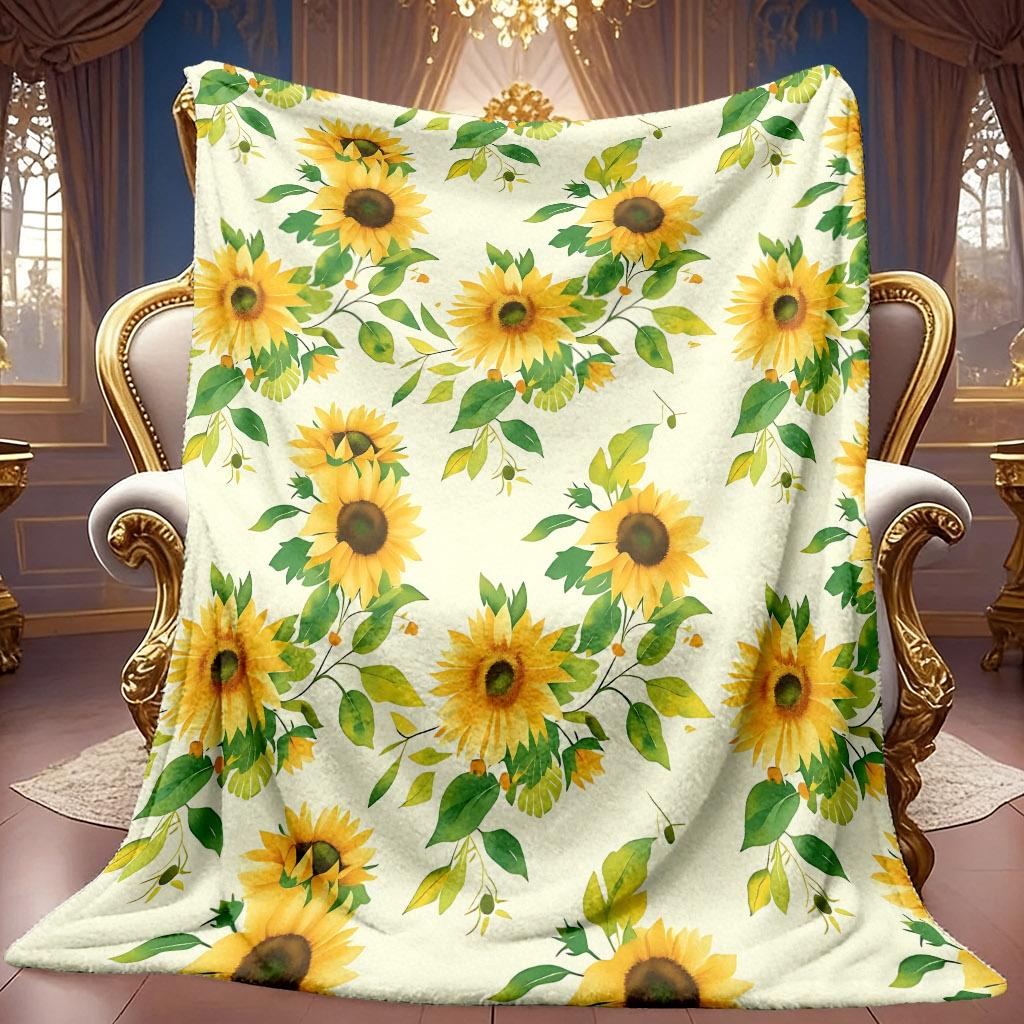 A 2D Sunflower-themed Flannel Blanket with Soft High-definition Digital Printing, a Cooling Blanket Suitable for All Seasons! Made of Soft and Breatha
