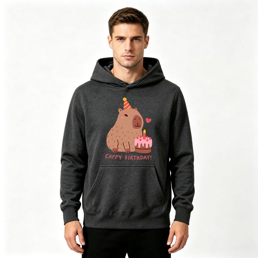 Men s Cute Capybara Cappy Birthday Print Hoodie Warm Casual Long Sleeve Pullover Hooded Sweatshirt Funny Streetwear For Birthday Gift Daily Party Wear S