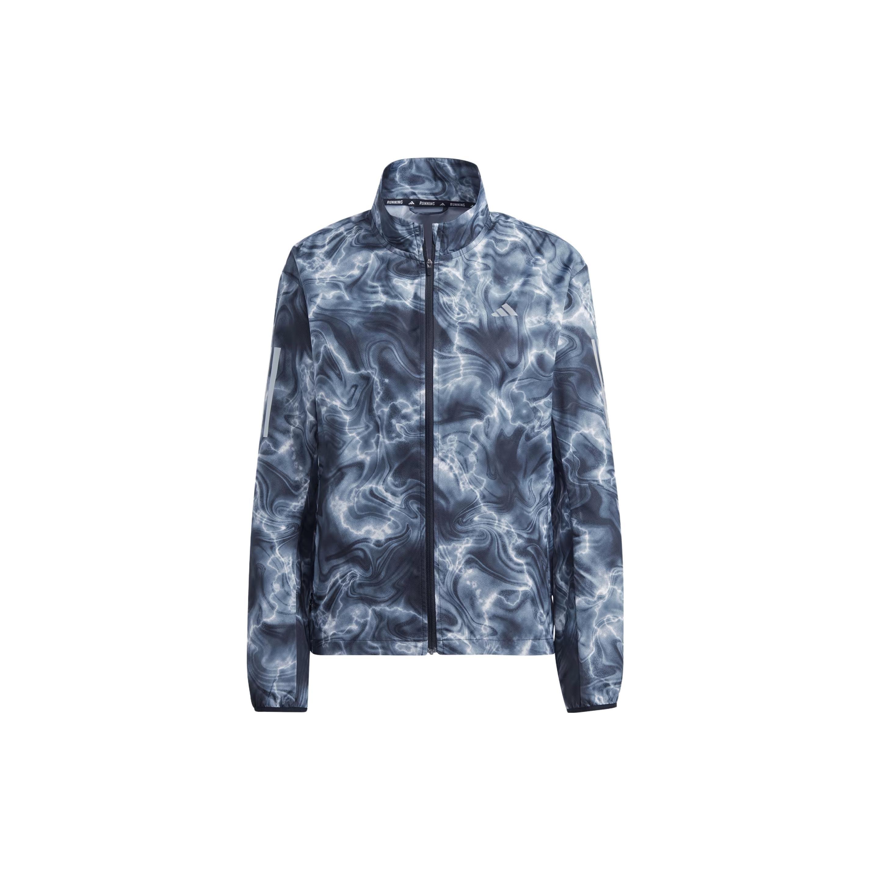(WMNS) adidas Own The Run Allover Print Hooded Running Windbreaker Jackets Blue White Women s IJ5427 M