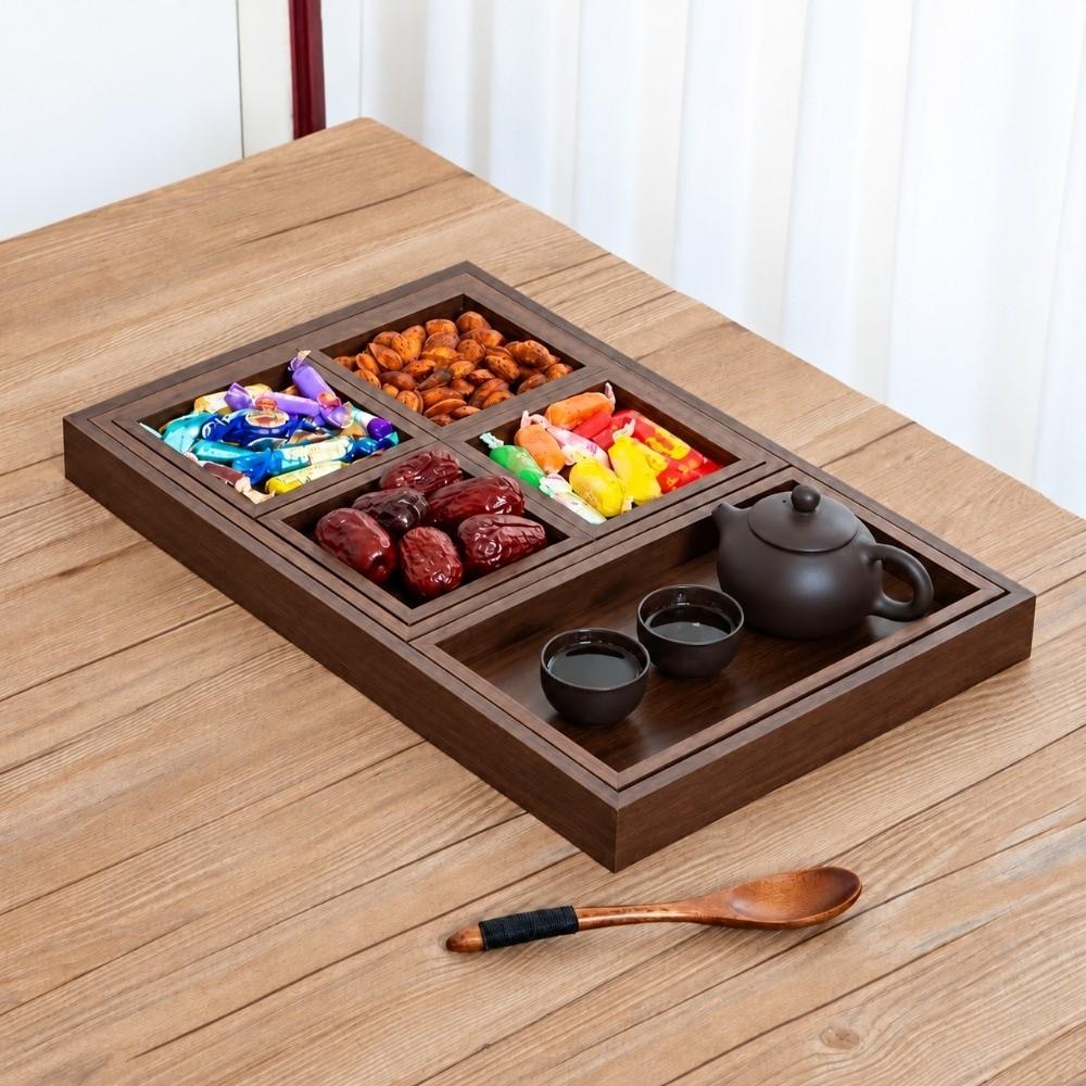 7Pcs/Set Rectangular Wooden Serving Tray Retro Tea Tray Nesting Multipurpose Trays  Kitchen