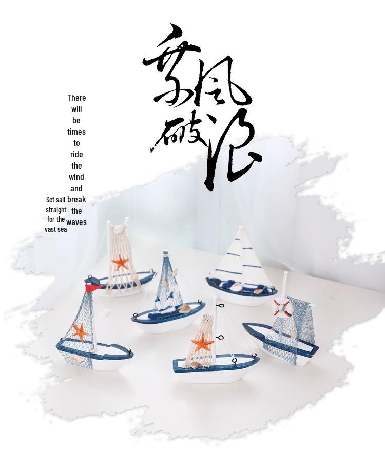 Mediterranean Wooden Sailboat Model Ornament