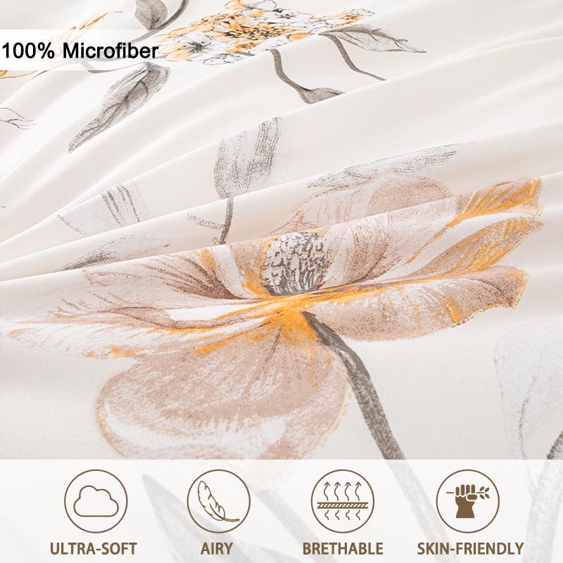 3pcs/set Leaf Floral Pattern Duvet Cover Set(1 Duvet Cover & 2 PillowcaseSoft And Skin-Friendly Duvet Cover Bedding Set For