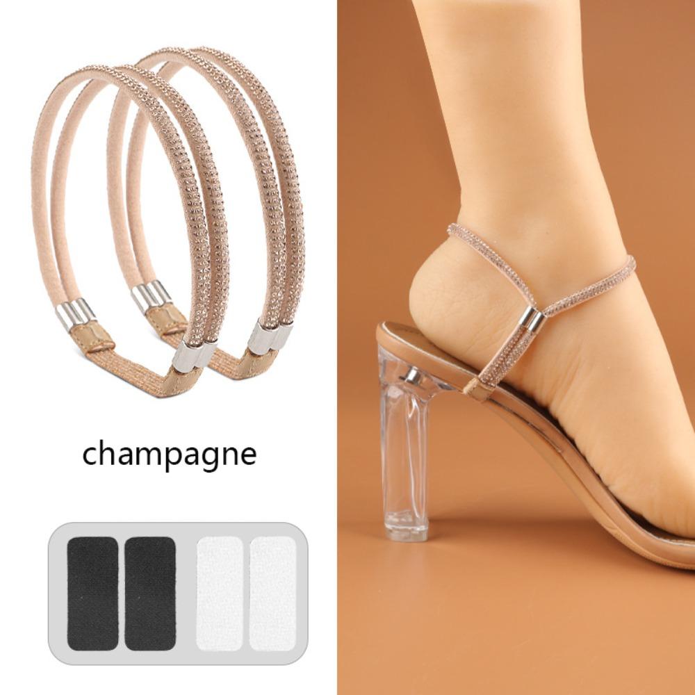 1 Pair Rhinestone High Heels Shoes Band Anti-loose Elastic Fixed Women Diamond Shoelaces Ankle Holding No Tie Straps Band