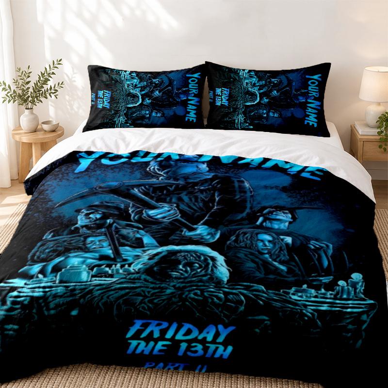 Friday the 13th Custom Name 3pc set Perfect for bedroom use Comfortable bedding set includes a duvet cover and two pillowcases Ideal birthday or Chris