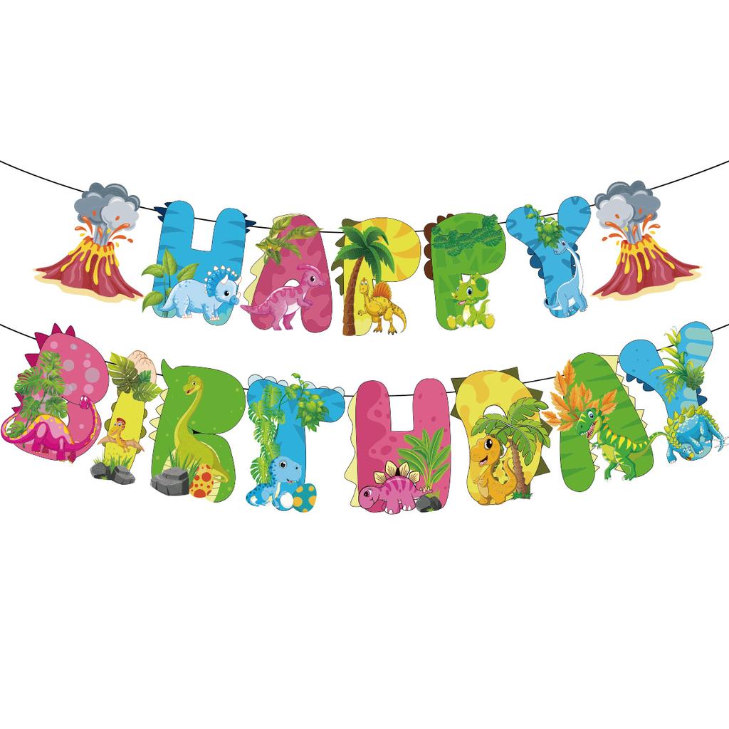 Dinosaurier Party Dekoration Cartoon Dino Vulkan Banner Latex Ballons Kinder Jungen Glücklich Dschungel Safari Dino Thema Geburtstag Lieferungen
