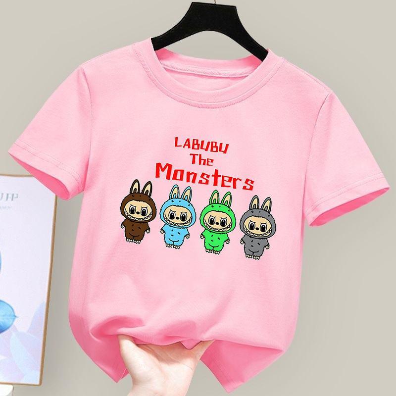 2025 Fashion Cute Regular Short Sleeve Labubu Cartoon Girl's Children's T-shirt Fashion Trendy Style Top