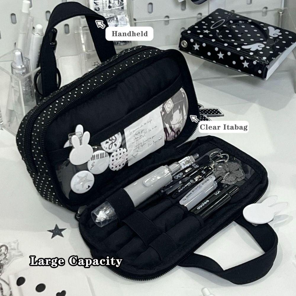 Handheld Pencil Case Plaid Polka Dot Stationery Bag Aesthetic Stationery Organizer Students