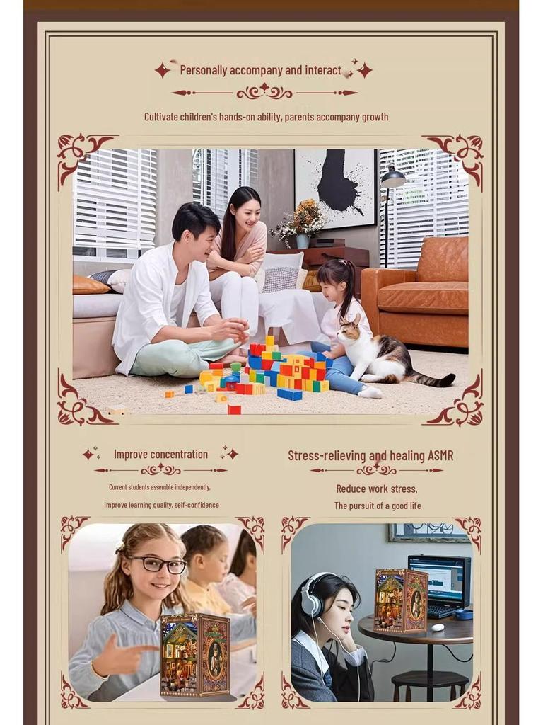 Cat's Gratitude 3D DIY Bookend House Model Toy