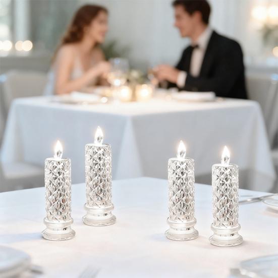 LED Candle Lights Romantic Rose Shadow Flameless Candles Lamp Elegant Crystal-like Pillar Candles for Home Decor Wedding Anniversary