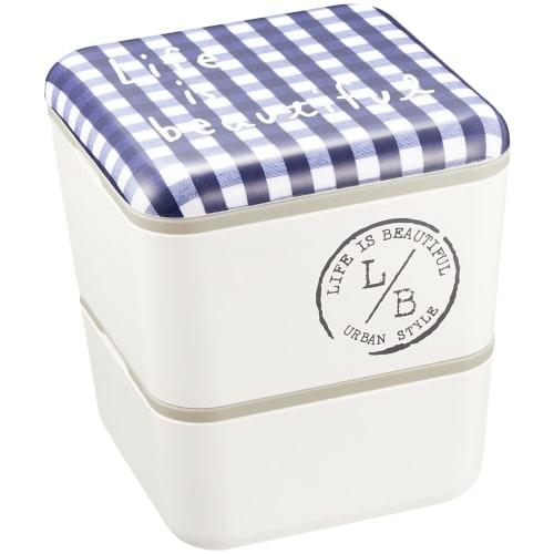 

Showa Square Nest Lunch Box, Gingham Check, Navy, 2-Tier, Lower 240ml, Upper 360ml, L/B, Compact Storage, Made in Japan, 77072