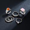 6Pcs/Set 2026 New Brown Stone Widened Opening Rings Set for Women Simple Twisted Lines Personality Finger Rings Party Jewelry