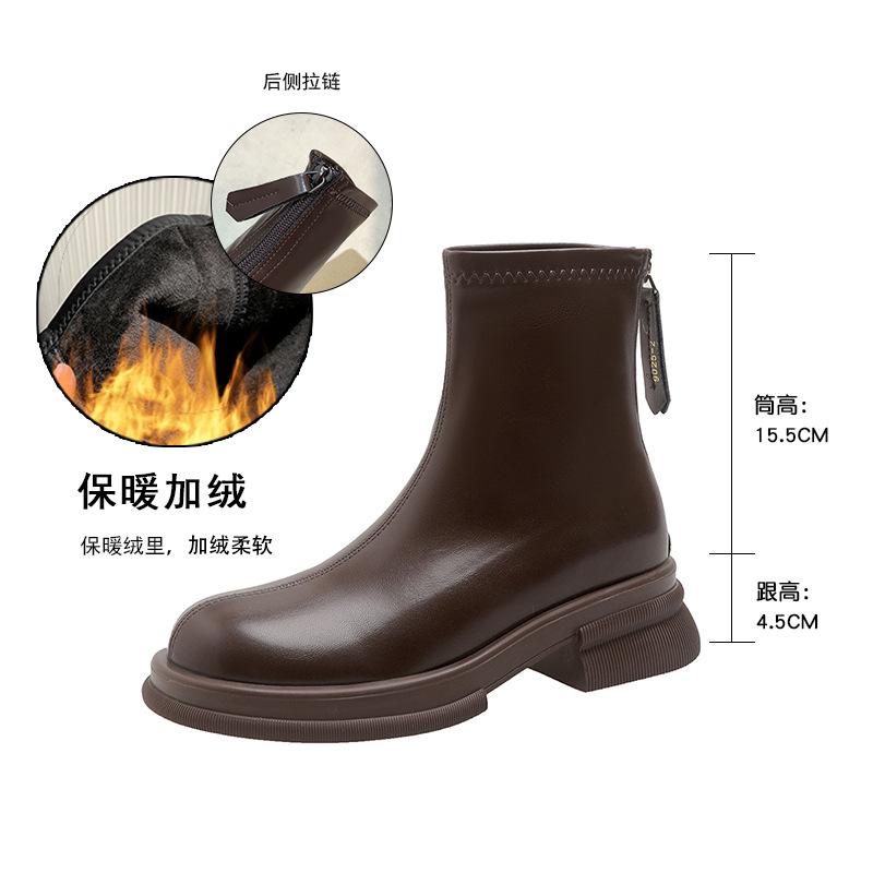 2024 New Fashion Round Toe Women’s Platform Leather Booties Lace-up Booties Outdoor Casual Daily hot Boots Botas Mujer