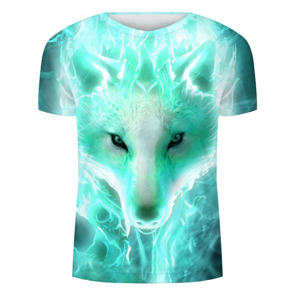 Printed Flame Wolf 3D T-shirt Digital Printing Men's Women's Short Sleeved T-shirt Top