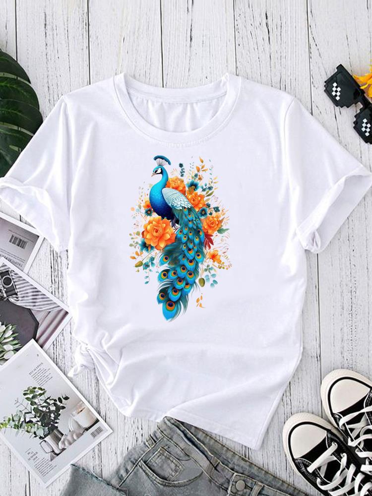 (Asian Size) sweet lovely flower Tee Fashion Print Casual Top O-neck Short Sleeve T-shirts T Graphic Female Women's Clothing