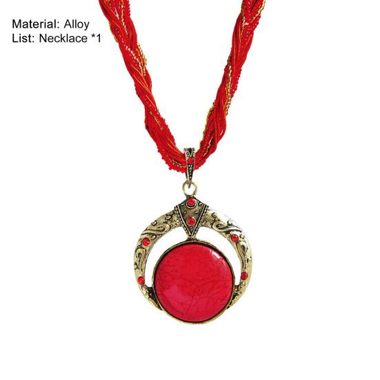 Round Unique Carved Bohemian Vintage Necklace Lady Multilayer Beads Chain Pendant Necklace