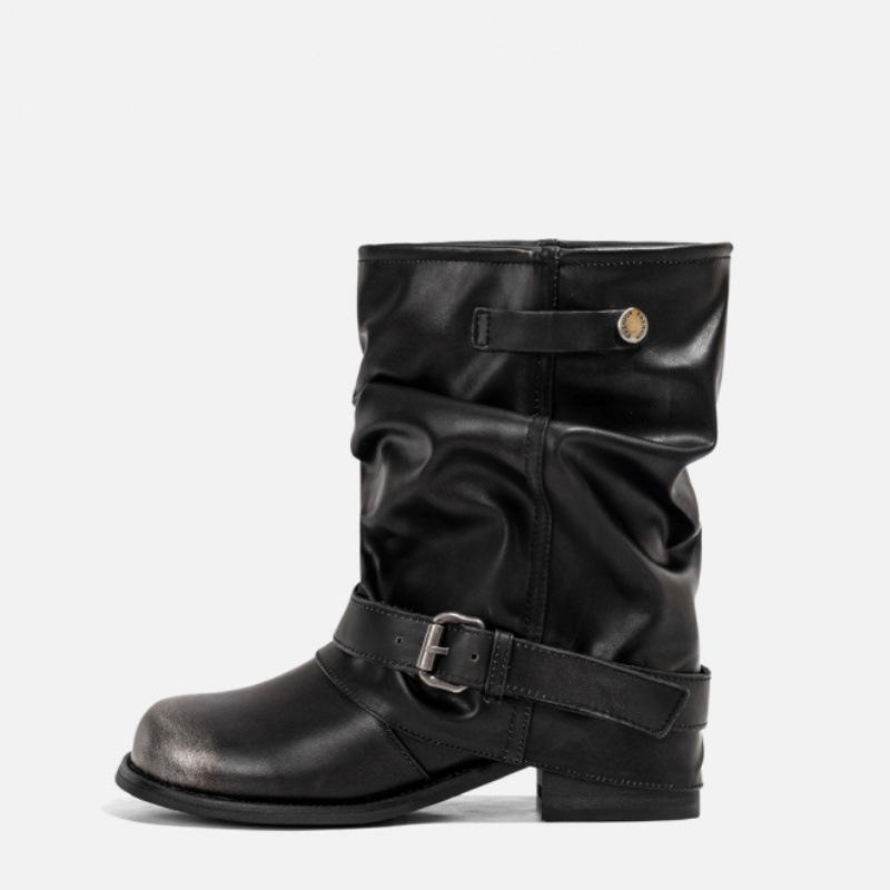 Μπότες Γυναικείες Ντιζάιν Νίσα Δυτικές Μπότες Σωλήνα Τζιν Vintage Πλισέ Στοιβαχτό Τακούνι Μπότες Ιππότη Μάρτιν