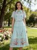Elegant Holiday Print Belted Shirt Dress with Lapel Collar and Slim Fit