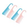 4pcs Wide Tooth Comb with Hook Rounded Handle Detangling Comb Pink Blue Transparency