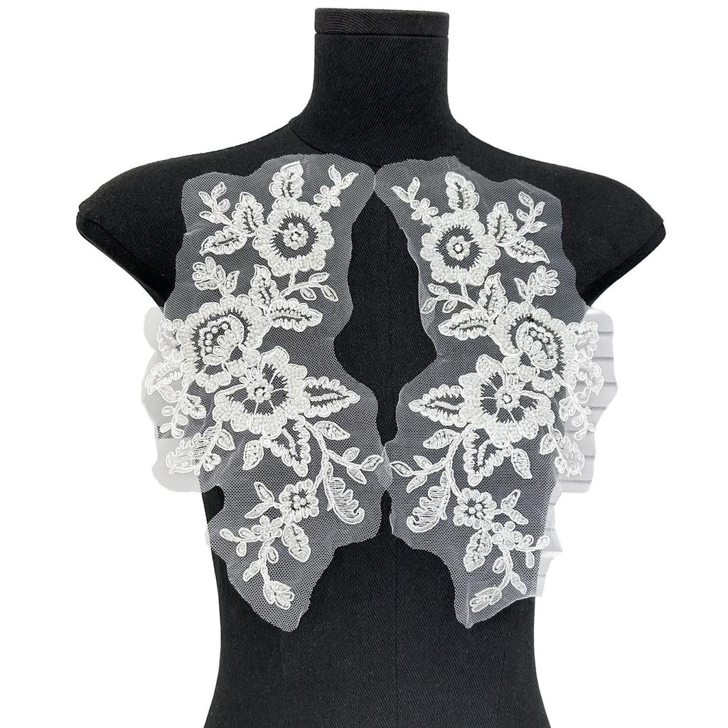 White Car Bone Sequins Decorative Wedding Dress Headgear Mesh Applique Beads Embroidery Cloth Sticker Accessories