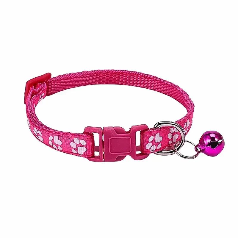 Pet Collar With Bell Cartoon Footprint Colorful Dog Puppy Kitten Adjustable Safety Ring Necklace Accessories