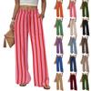 Women's Fashion Striped High Waist Wide Leg Pocket Drawstring Loose Beach Vacation Casual Pants