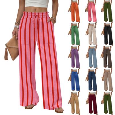 Damen Palazzo-Hose mit Streifen, Tunnelzug, Elastikbund und lockerer Passform für Freizeit und Alltag