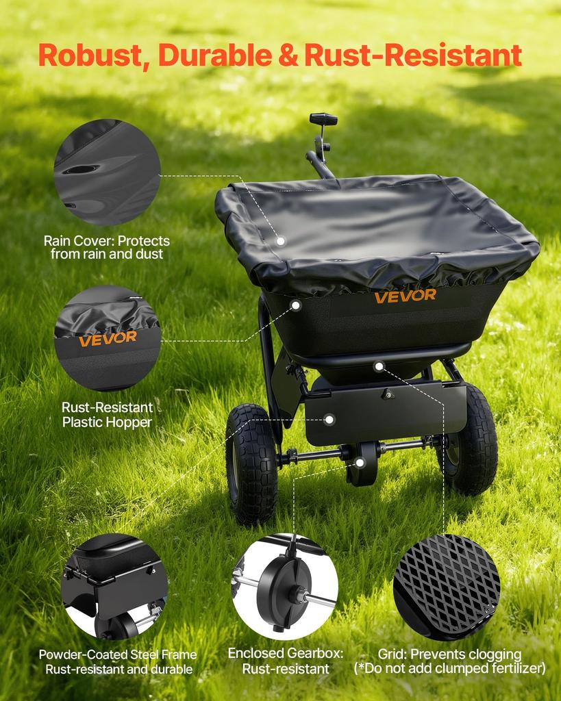 Tow Behind Lawn Spreader, 3m Spreading Width, Garden & Lawn Spreader with Universal Hitch, 38.6kg Capacity & 10 in All-Terrain Tires, Seed Fertilizer