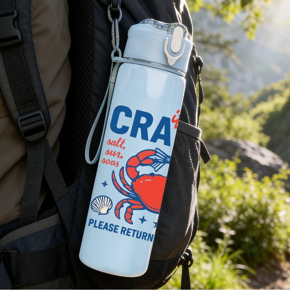 1PC Crabby Crab Letter Graphic 750ml Color Plastic Sports Water Bottle Leakproof Flip Straw Lid Suitable for Sports Office Home Use