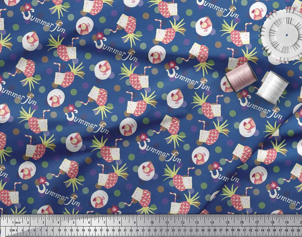 Soimoi Japan Crepe Satin Fabric Dot,Parrot & PineJuice Summer Designs Fabric Prints By Metre 42 Inch