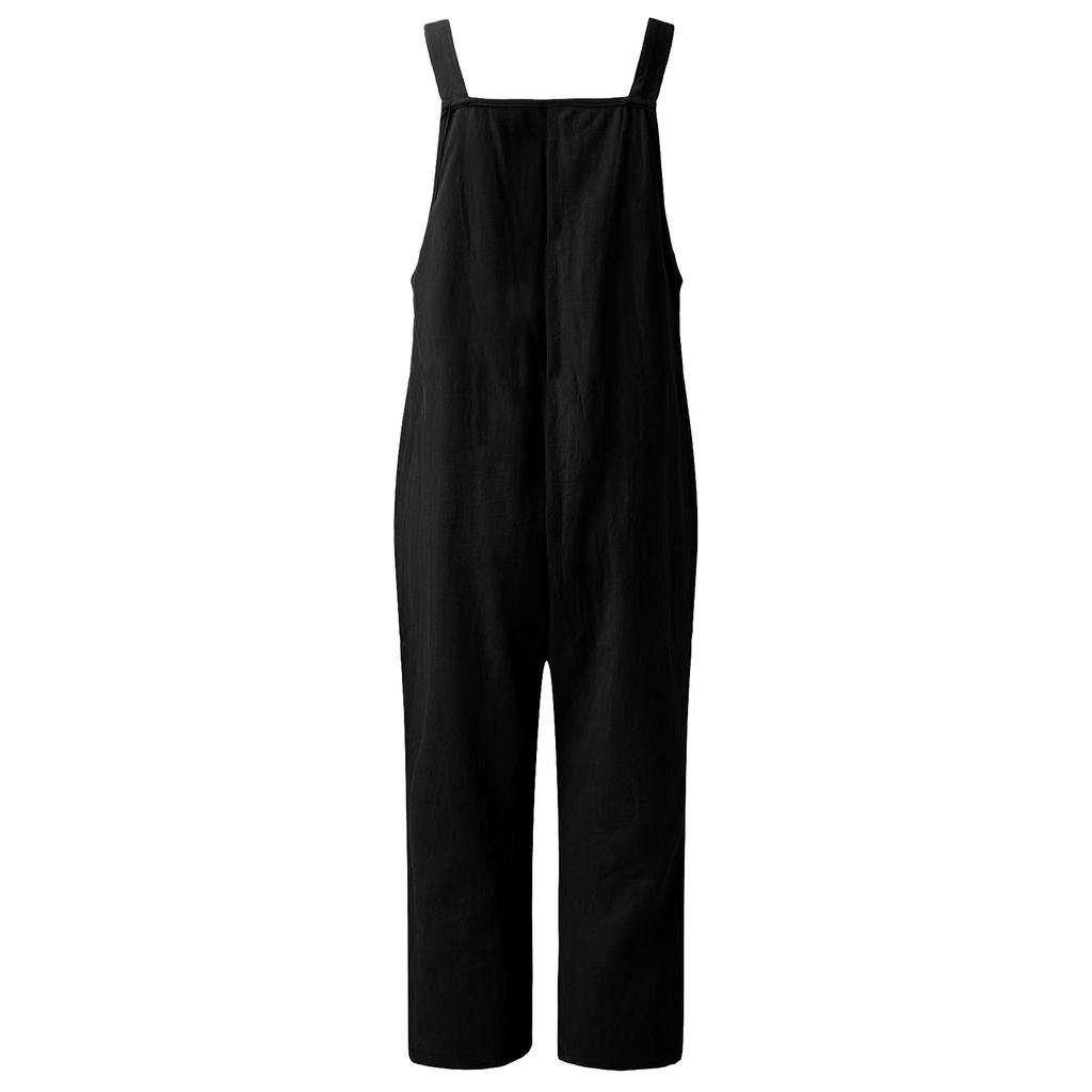 Damen-Overall aus Baumwolle und Leinen, gestreift, weites Bein, Cargohose, lässiger Overall