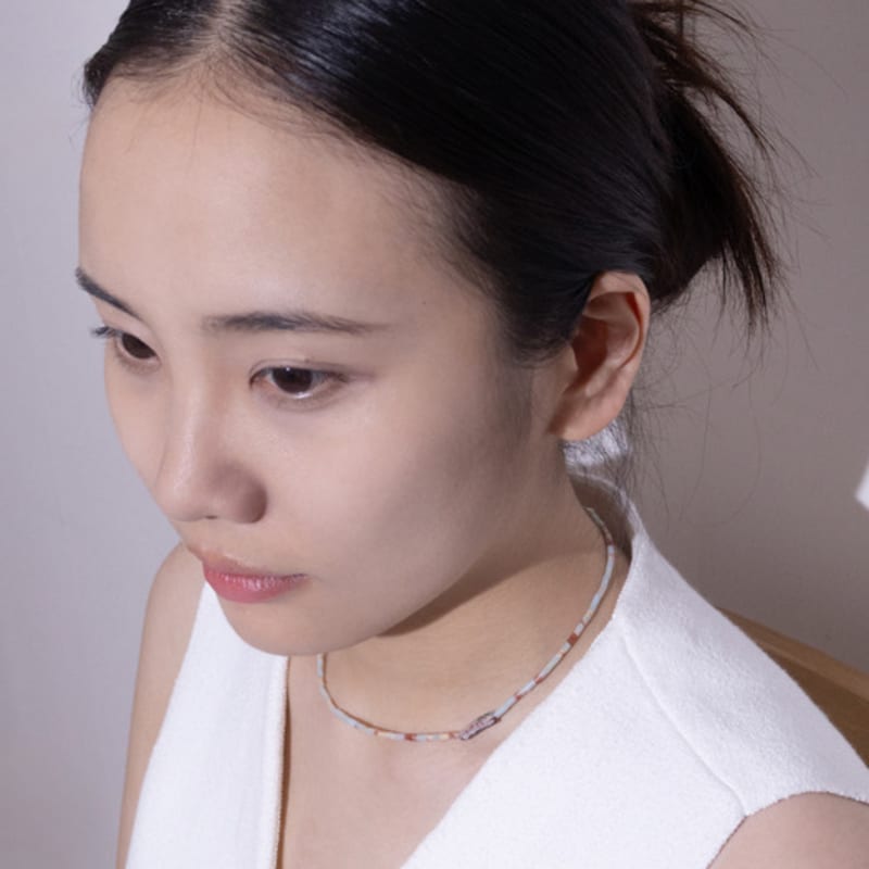 

Kiee Oshimu (Silver 925) 607 Mint Half Stone Hawaiian Lei Necklace (Silver 925)607 Mint Stone Necklace