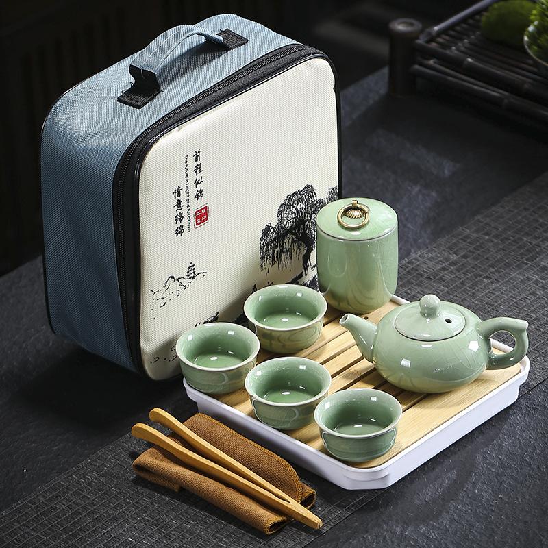 Travel tea set Ge kiln Ru kiln set tea tray home wedding opening real estate souvenir