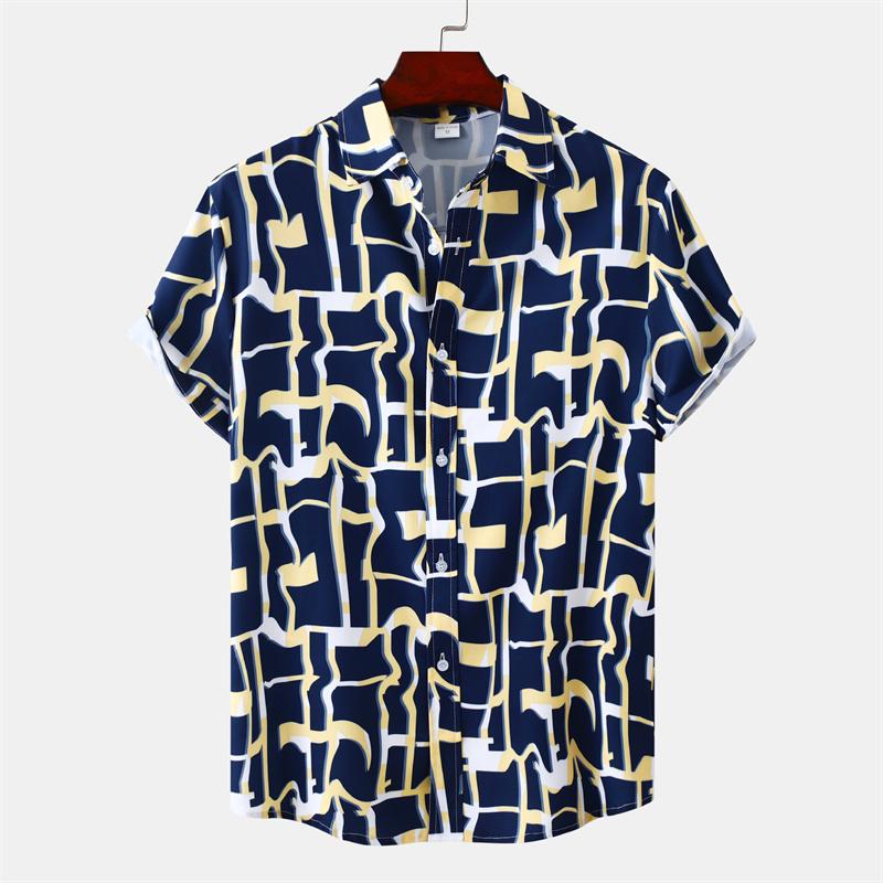 Hawaiian Shirt Men Summer Short Sleeves Tops Beach Street Lapel Blouse Male Clothes