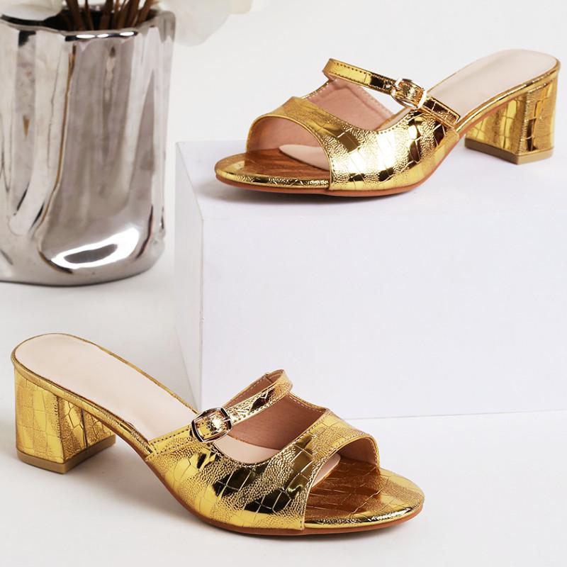 Fashion Fashion Narrow Band Buckle Slide Sandals 42 Large Size Open-toe Square Heel Sandals Woman Comfort Non-slip Vacation Beach Shoes