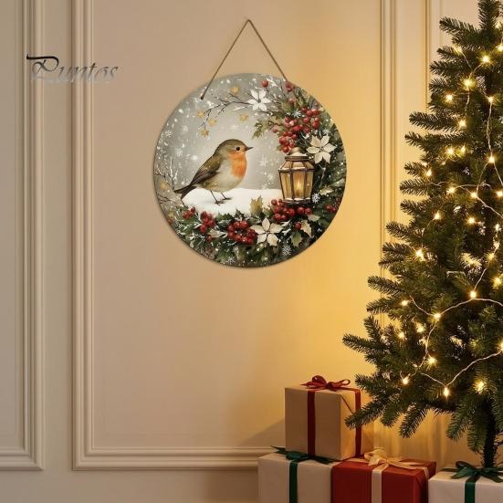 Wooden Hanging Sign for Wall Winter Bird Sign, Rustic Decorative Plaque with Animal Decor Rope, 2D Flat Art Christmas Holiday Home Door