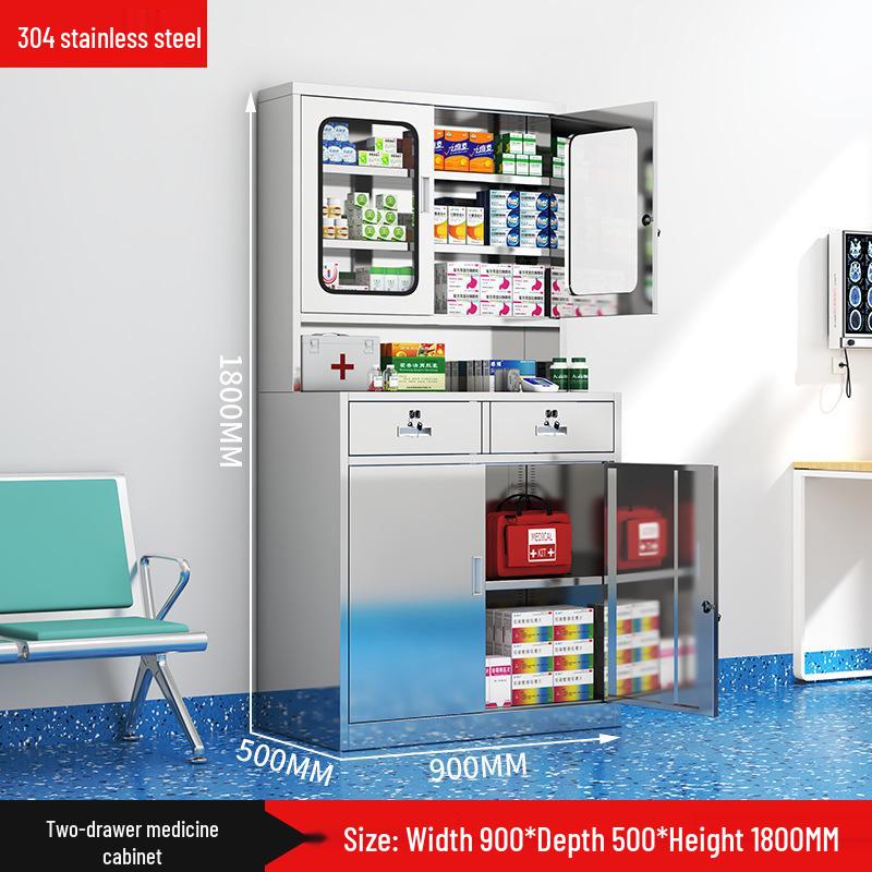 304 Stainless Steel Medical & Filing Cabinet with Locker