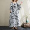 Artistic Loose Robe Summer Cotton Hemp Dress Medium Long Large Size for Women