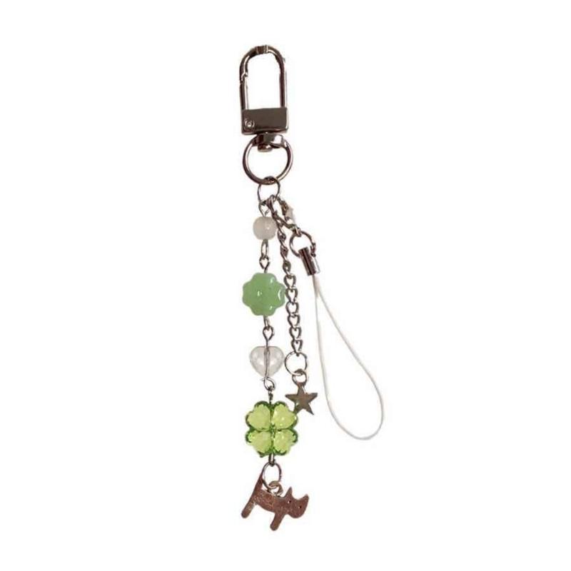 

Stylish Cat Beaded Charm Keychain Handmade Four Leaf Clovers Pendant for Bags and Phones Colorful Keyring Accessories 1
