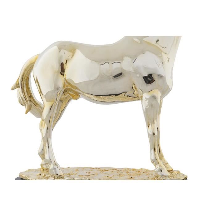 Figurine décorative - Cheval noir doré - Résine - 30 x 11,5 x 26 cm - Élégante