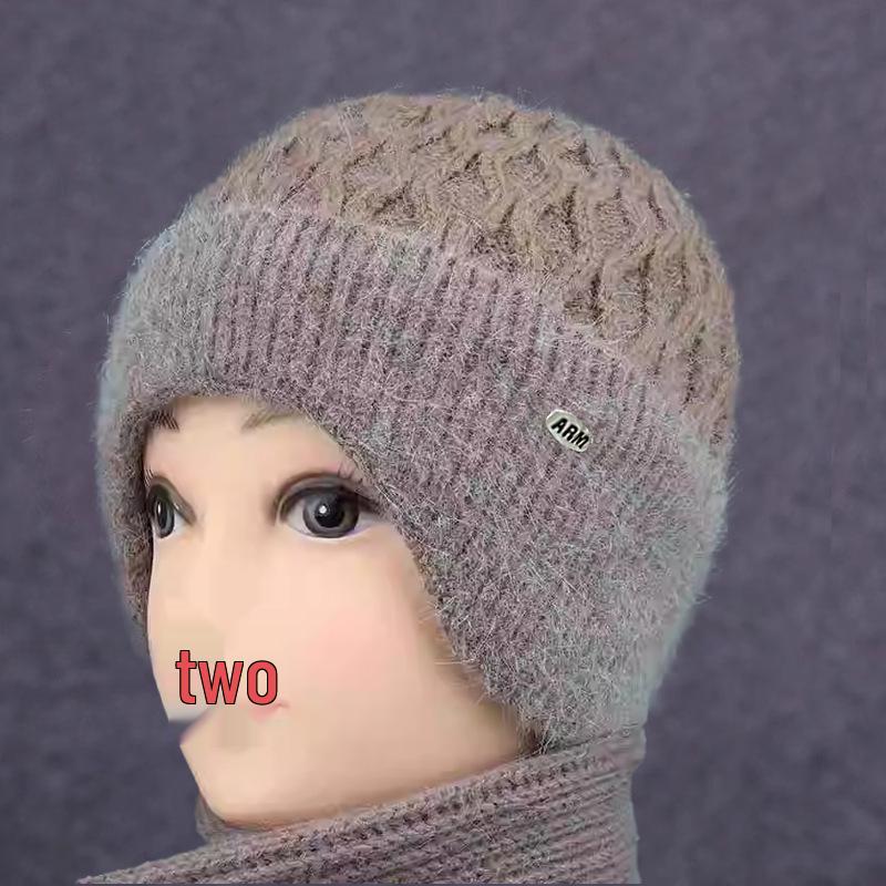 

Женская зимняя шерстяная вязаная шапка с защитой ушей для пожилых хаки