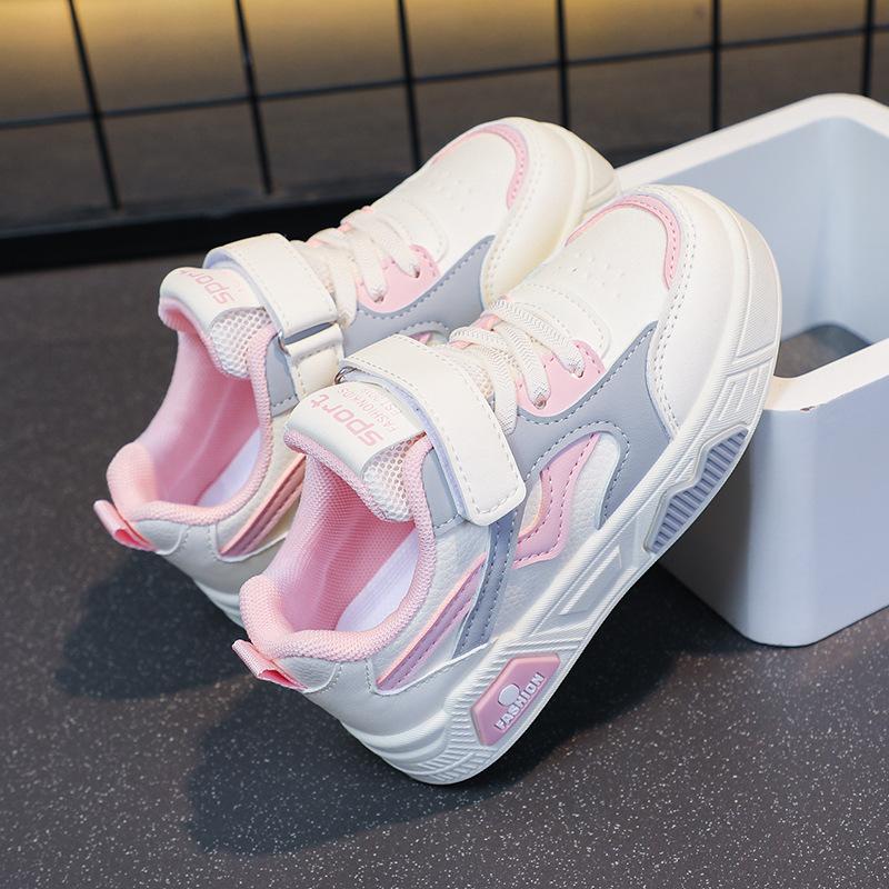 2025 Autumn New Children's Leather Sneakers Academy Style Boys Middle Children's Little White Shoes Girls' Casual Shoes