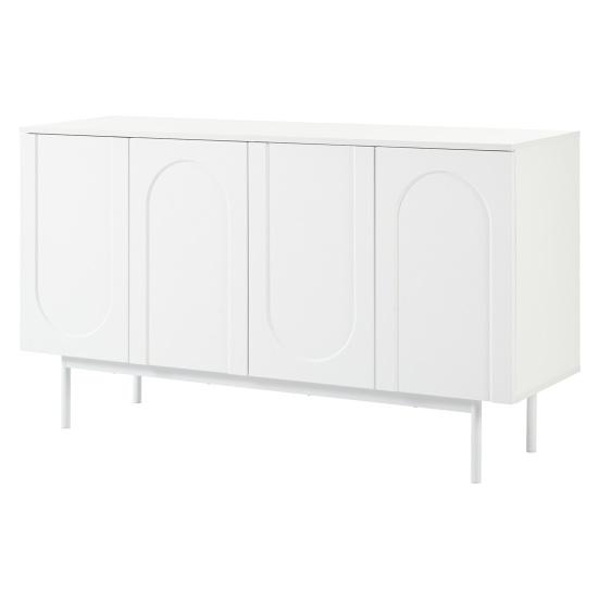 Modern Minimalist Pure White Sideboard with 4 Doors in Arched Pattern for Dining Room And Living Room (White)
